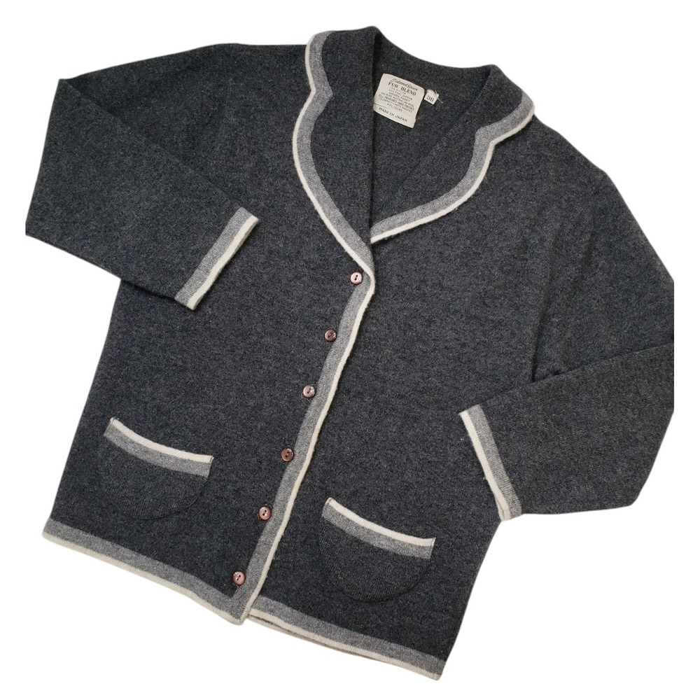 Island Spun‎ Vintage Women's Size 36 Small Cardigan Grey Gray Mohair Wool Blend